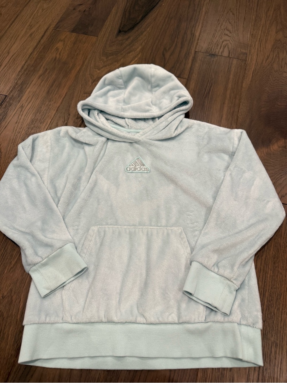 Adidas Girls Plush Fleece Hoodie Mint Silver Logo Size M (10/12)